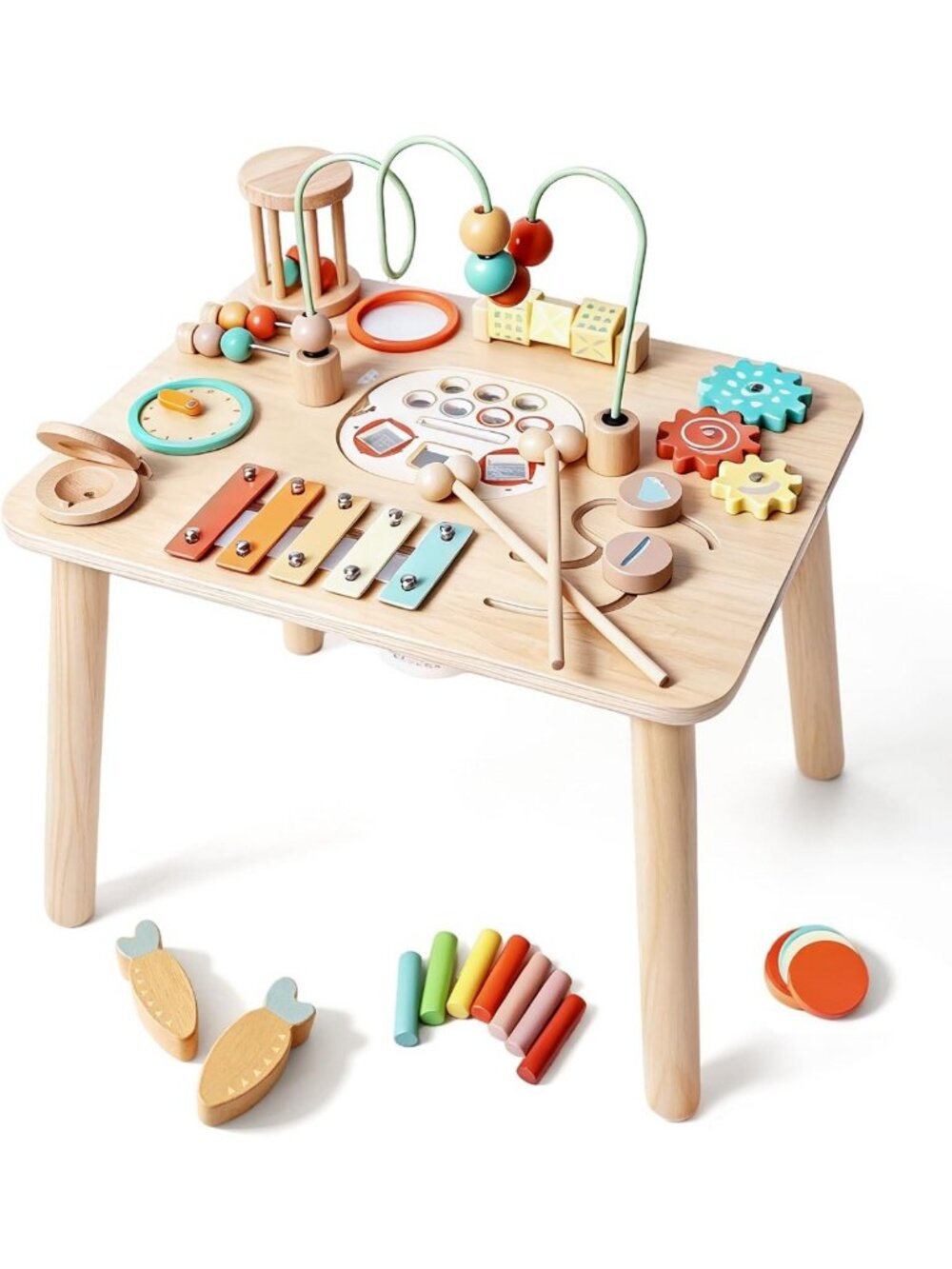 Wooden Montessori Activity Table for Toddlers 1-3, 13-in-1 Sensory Play